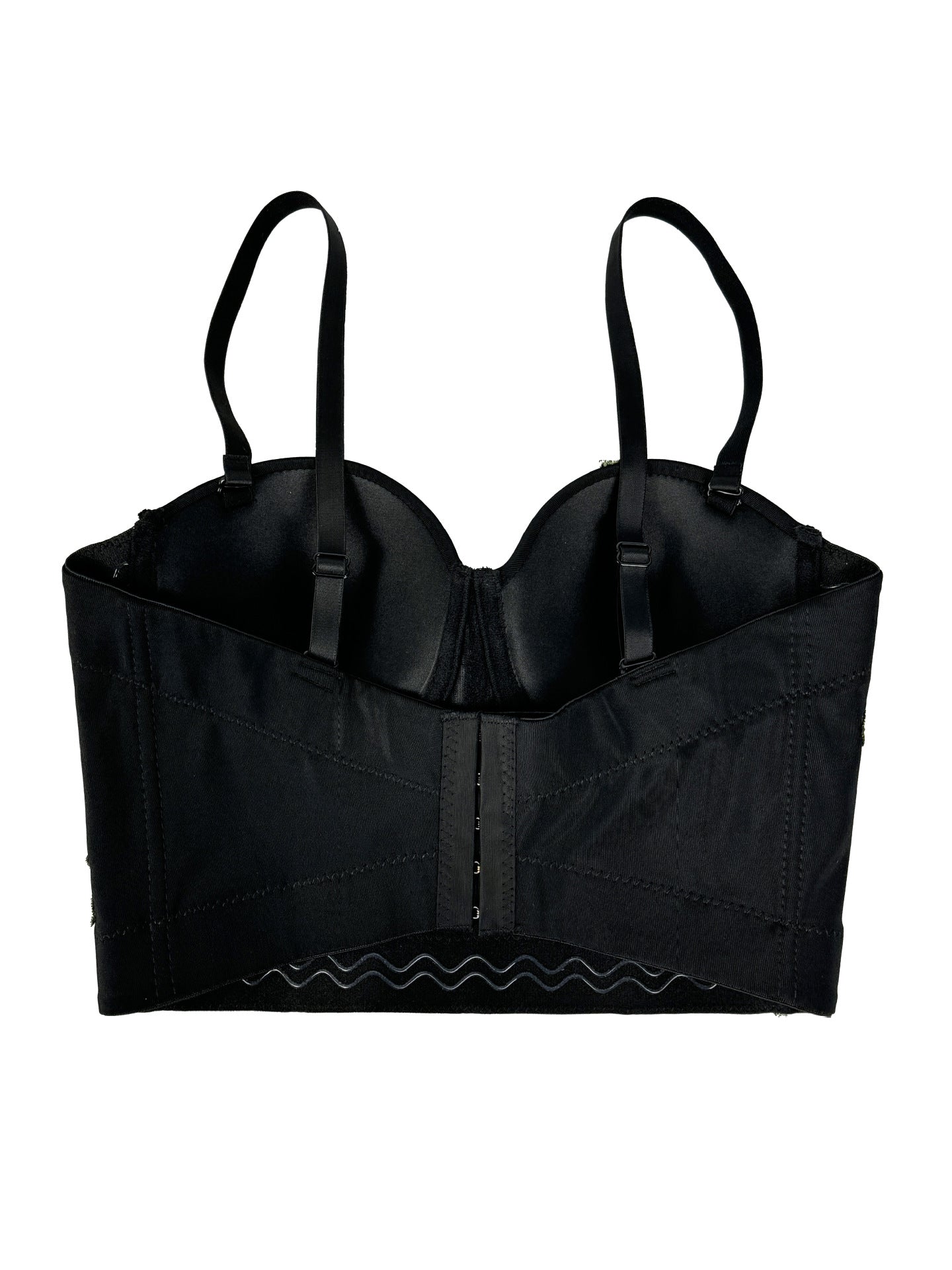 Langry embroidered floral short boning corset with black lace trim sports bra