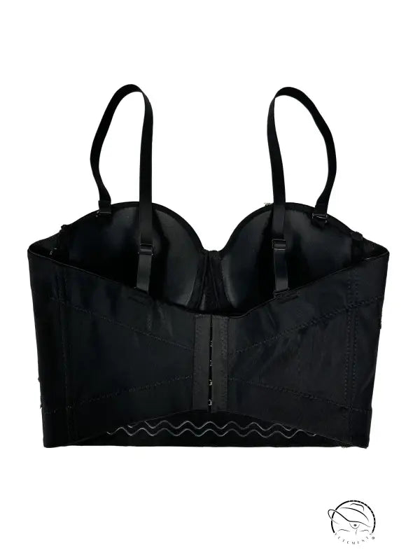 Langry embroidered floral short boning corset with black lace trim sports bra