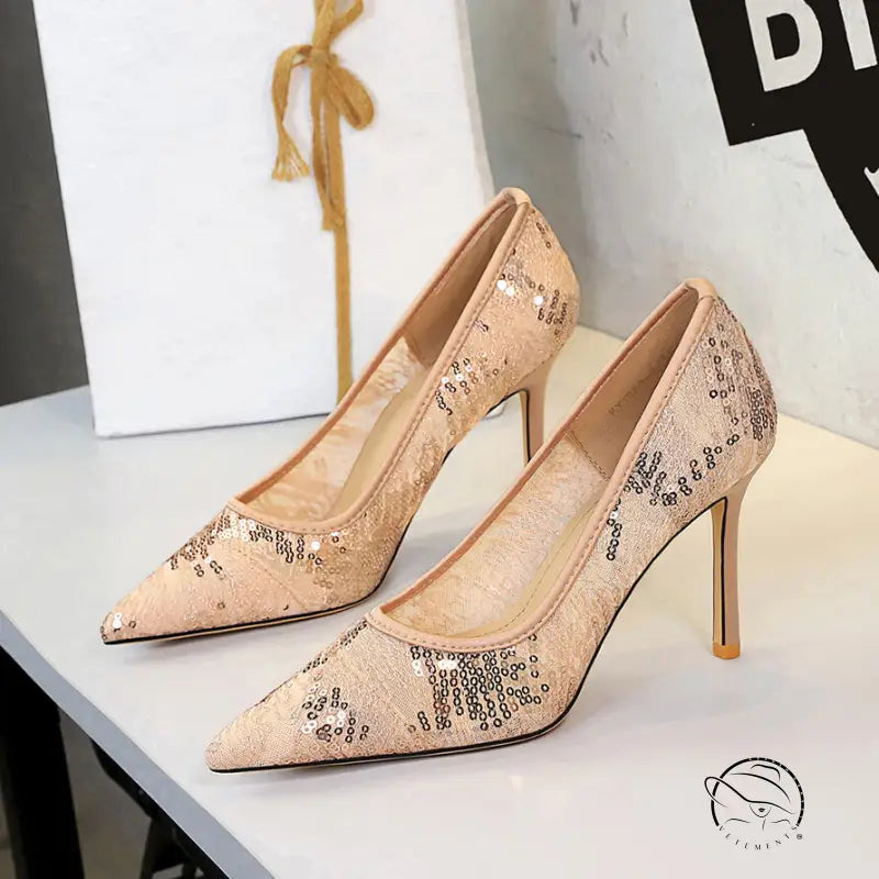 Shallow Mouth Sequin Fashionable Elegant High Heel