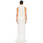Langry fashion white sleeveless column gown with gold accents