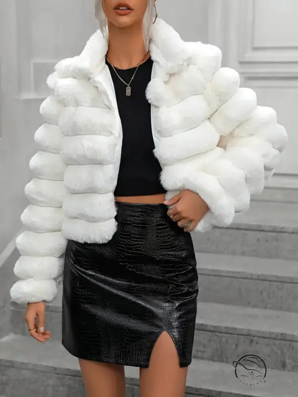White faux fur jacket for autumn winter faux coat
