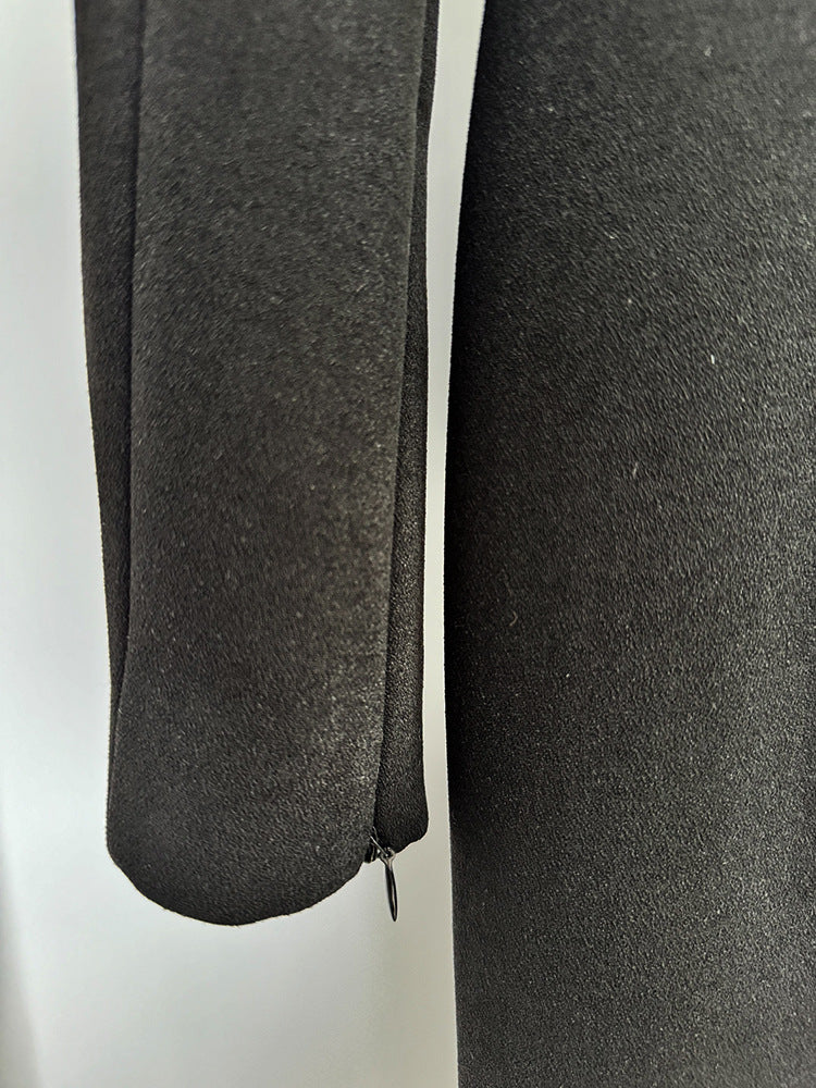 Autumn Winter Star Heavy Industry Beads Diamond Embedded Long Sleeve Mid Length Dress