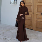 Sleek langry fashion chocolate brown mermaid gown with ruched waist