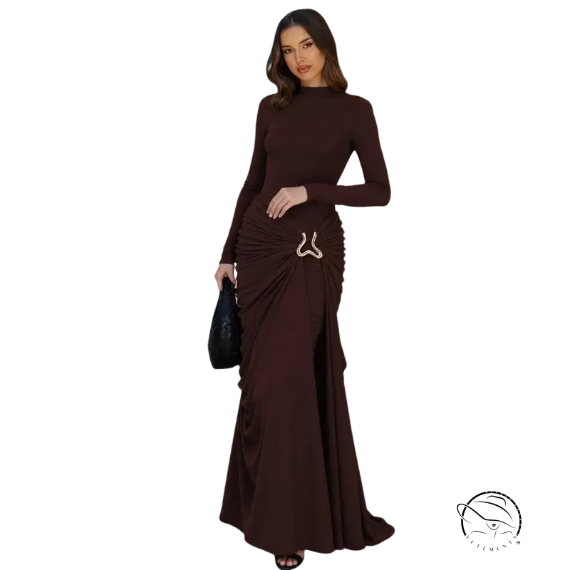 Sleek langry fashion chocolate brown mermaid gown with ruched waist
