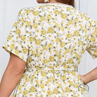 Boho lace floral dress with white yellow print wrap style belted waist