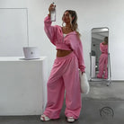 Langry pink cropped hoodie and wide-leg sweatpants fashion set