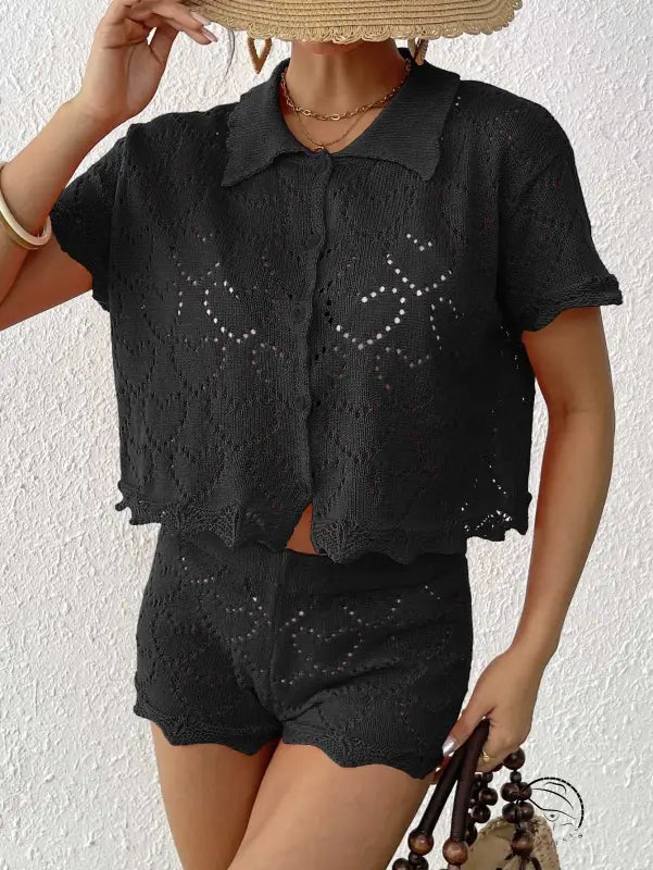 Black crochet knit two-piece in beautiful beach sets