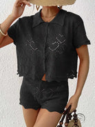 Black crochet knit two-piece in beautiful beach sets