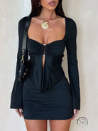 Pure Niche slim fit long-sleeved black mini dress with ruched front