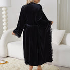 Langry fashion black velvet robe with lace trim in slit backless nightdress