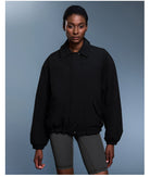 Langry fashion black zip-up bomber jacket with high collar and ribbed cuffs