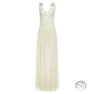 Elegant backless strap mesh dress in cream tulle with black lace trim