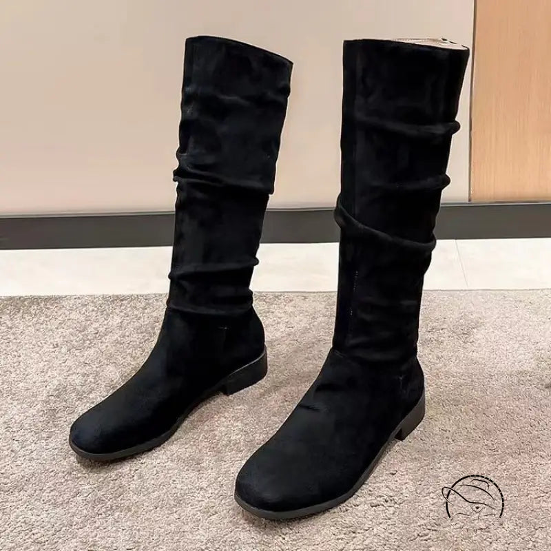 Pile Suede Slip on Knee High Boots