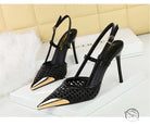 High Grade Metal Pointed Toe Strap Heels