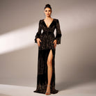 Sequin-embellished black evening gown from Langry, perfect for elegant fashion occasions