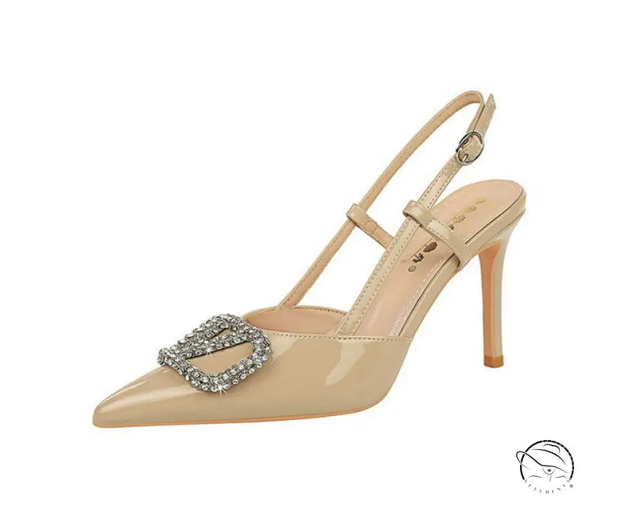 Classy langry fashion high heels in gold patent leather with rhinestone buckle