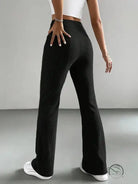 Women’s black ribbed flared casual knitted match pants by Langry