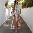 Long Sleeve Holiday Floral Print Cardigan Lace Up Dress Women