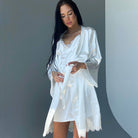 Langry white satin robe with lace trim in fashion ice silk pajamas