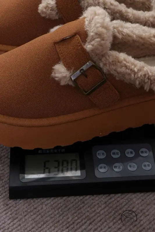 Brown faux-suede Langry fashion slipper with buckle in casual thermal cotton