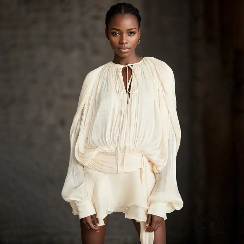 Elegant cream-colored short mesh dress with gorgeous design