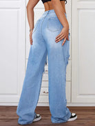 Light blue Langry high-waisted ripped denim trousers, relaxed fit fashion