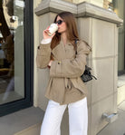 Trendy Langry fashion khaki trench coat with belt detail