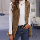 Langry fashion brown cable knit vest with hood and pockets