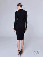 Black ribbed midi knitted dress with elegant polo collar