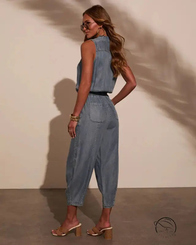 Casual Washed out Thin Denim Jumpsuit