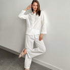 White striped linen pajama set in Langry fashion ملابس