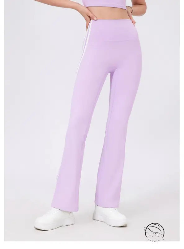 Lilac high waist yoga pants with white stripes for peach hip raise