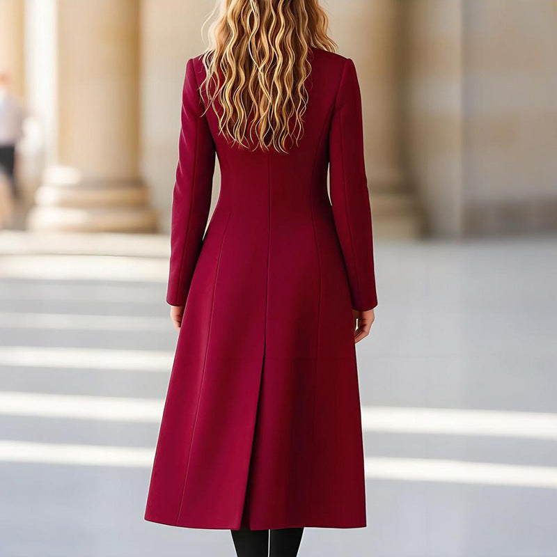 Autumn Winter double breasted long wool coat in burgundy fashion