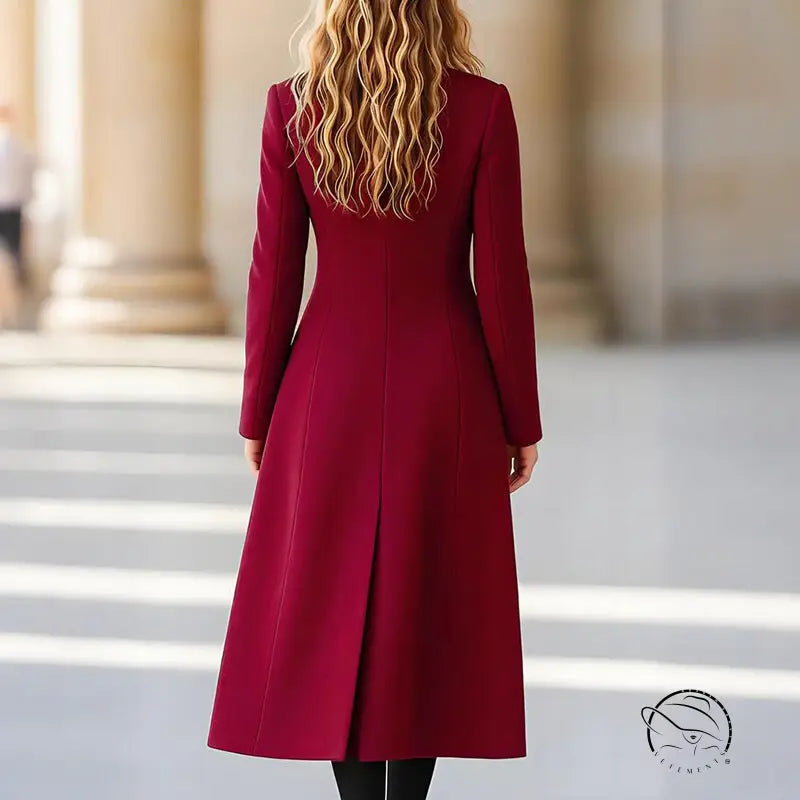 Autumn winter double breasted long wool coat in burgundy fashion