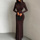 Winter Pleated Round Neck Slim Fit Dress