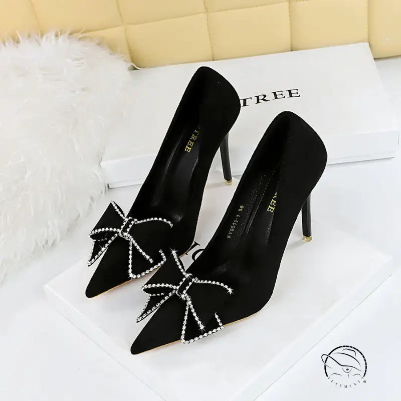 Shallow Mouth Pointed Toe Rhinestone Bow High Heel