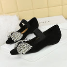Langry fashion black velvet Mary Jane shoes with silver rhinestones