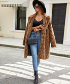 Brown faux fur coat with snakeskin pattern in Langry fashion