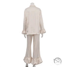 Stitching Bell Sleeve Polo Collar Top Loose Trousers Two Piece Sets