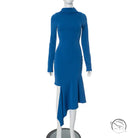 Royal blue asymmetrical langry fashion dress with slit embellishment