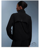 Black langry wool coat with asymmetrical back and high collar