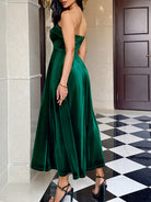 Elegant emerald green satin langry fashion maxi dress with high slit