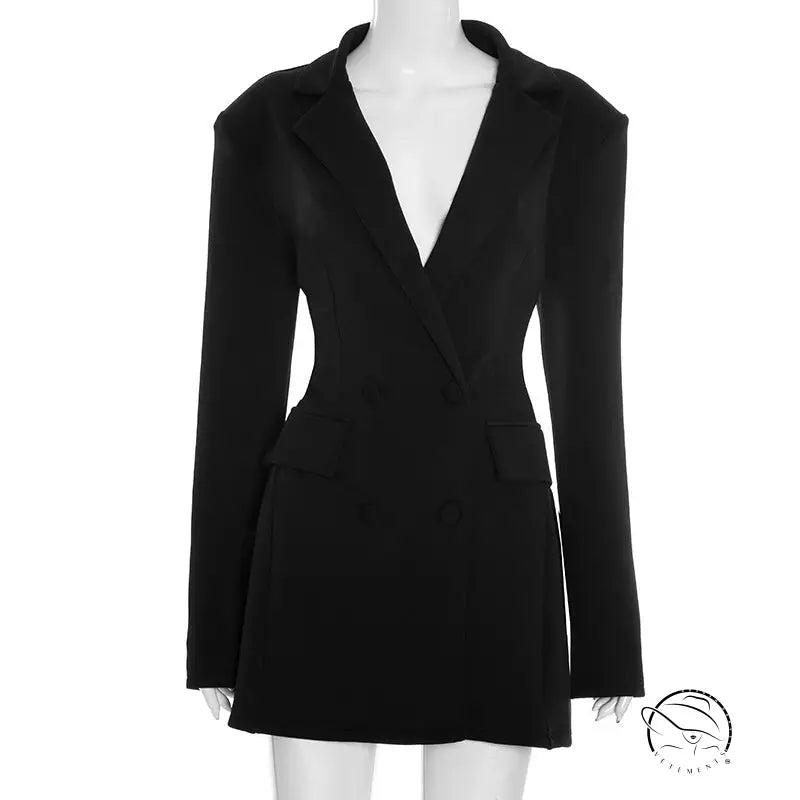 Tailored black double-breasted blazer in long sleeve fashion