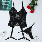 Black lace eyelash hot underwear suit with corset and garter straps