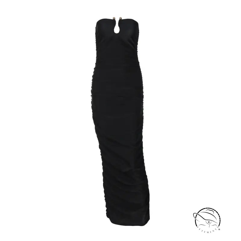 Black strapless ruched dress from Magnificent Night out in langry fashion