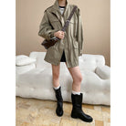 Langry olive green retro trench coat with black accents and pockets