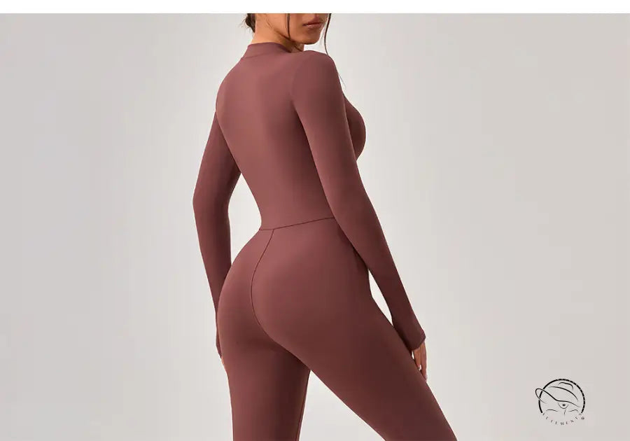 Mauve long-sleeve fitted one piece sportswear bodysuit in Comfy fashion