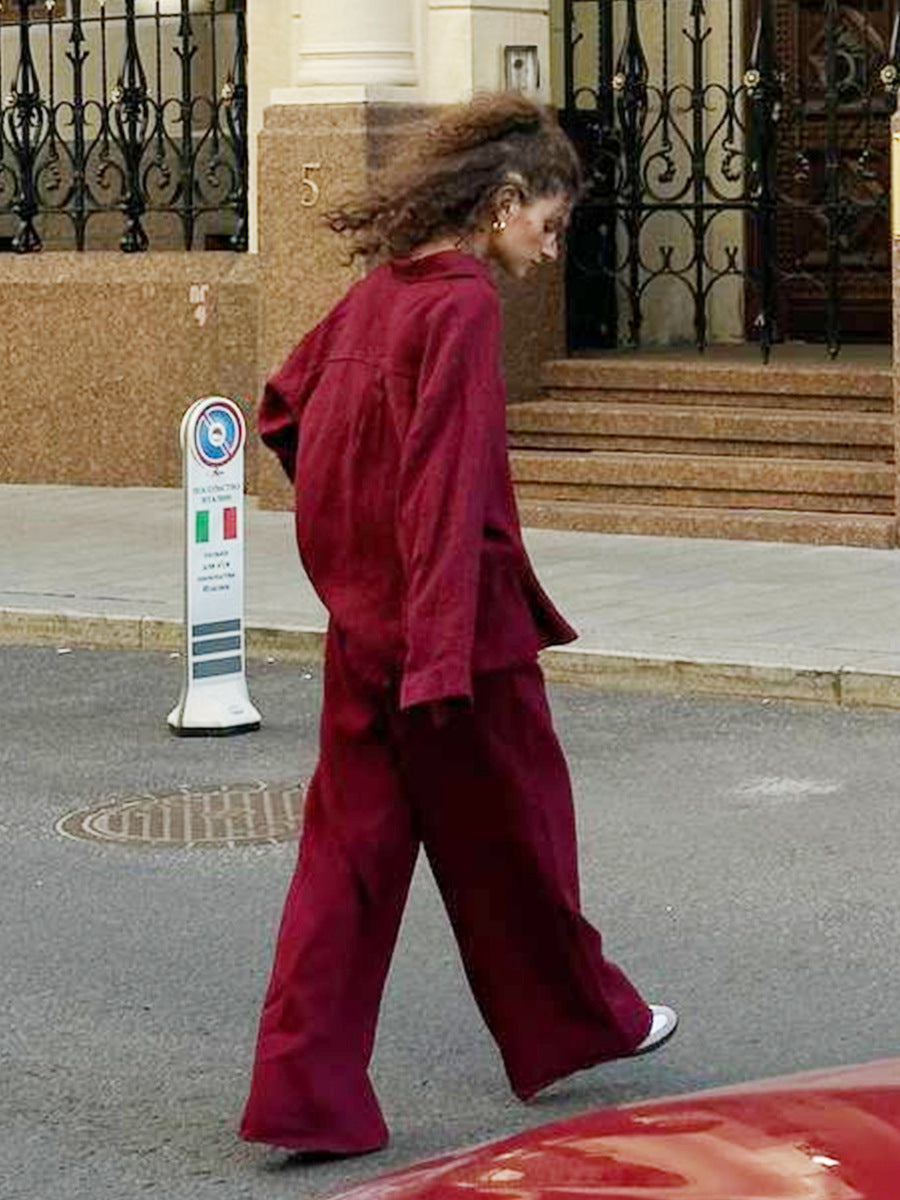 Maroon corduroy suit from the Cotton Shirt Trousers Casual Sets collection, langry fashion ملابس