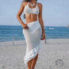 White three layer lotus beveled beach crochet two-piece set
