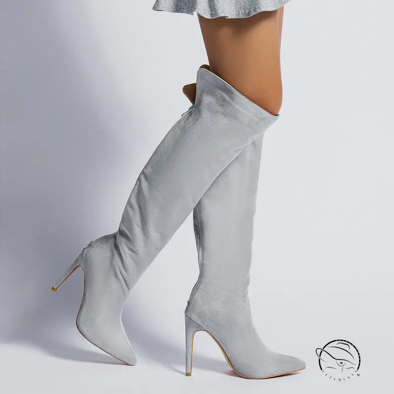 Elegant gray over-the-knee stiletto boots in langry fashion